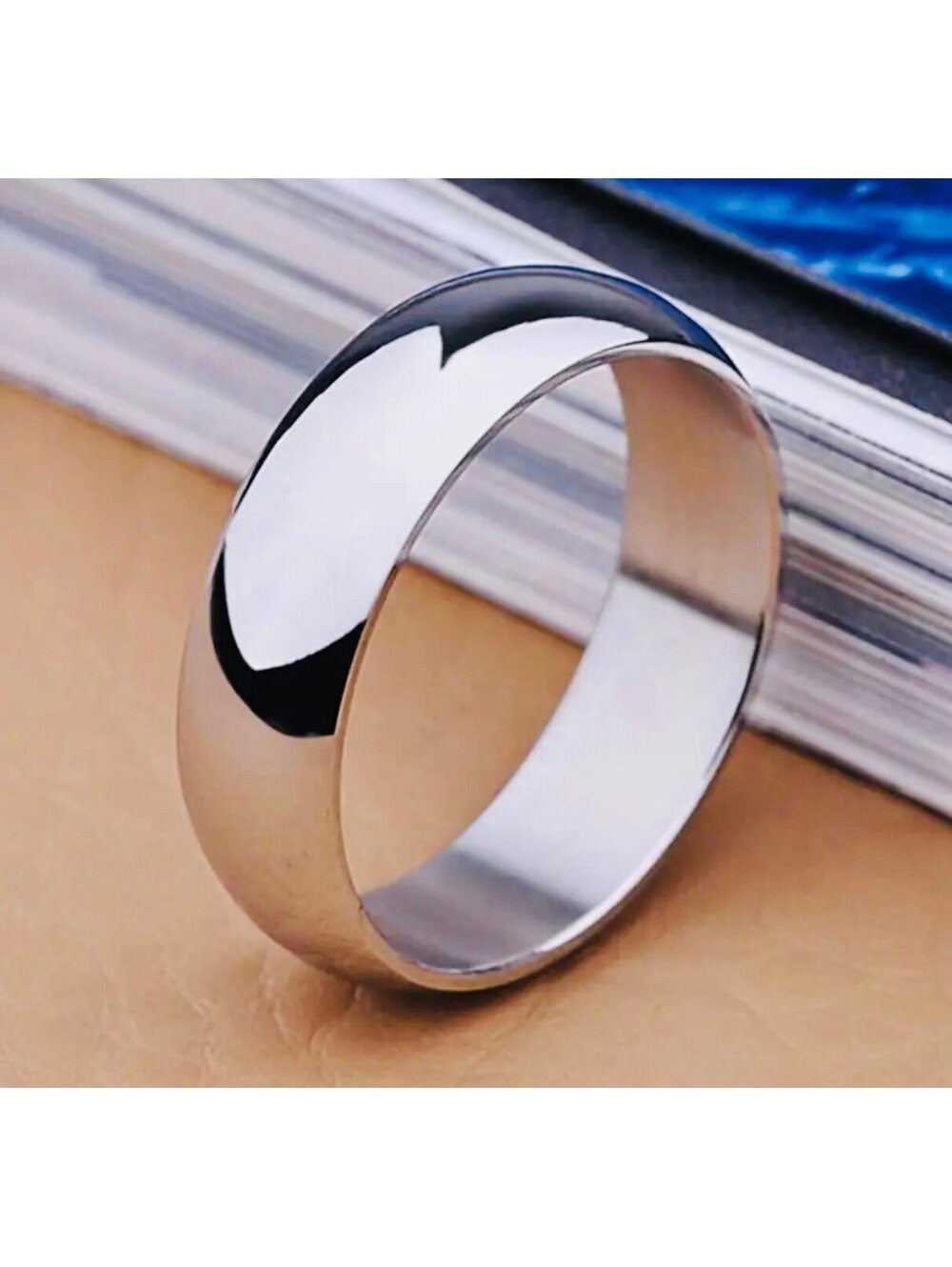 New - 6mm Classic Silver Stainless Steel Band Ring - Size 8